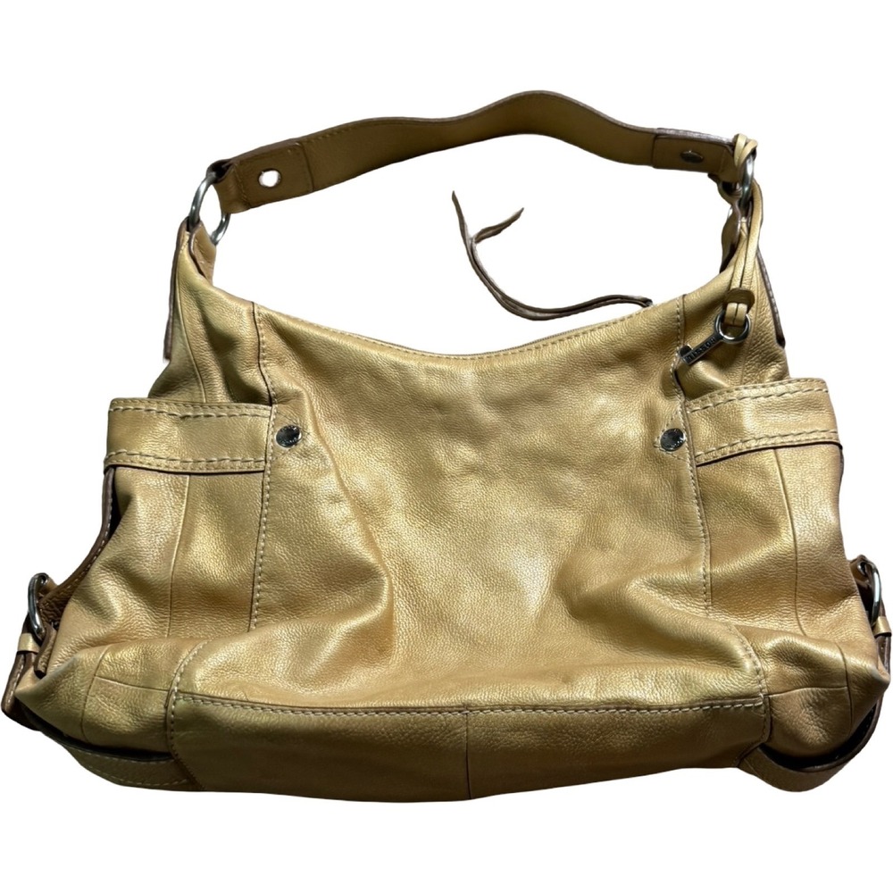 Fossil Sample Metallic Gold Leather Hobo Shoulder Bag Large Womens Rare